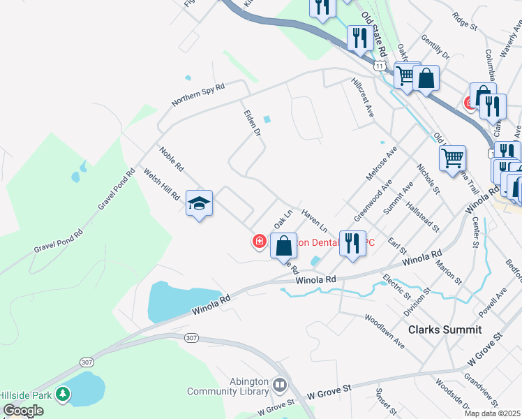 map of restaurants, bars, coffee shops, grocery stores, and more near 202 Teaberry Lane in Clarks Summit