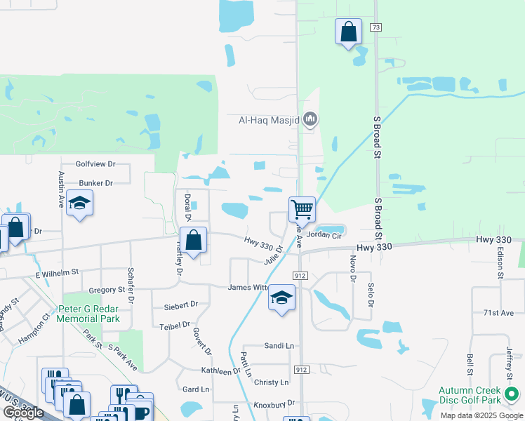 map of restaurants, bars, coffee shops, grocery stores, and more near 1524 Bristol Lane in Schererville