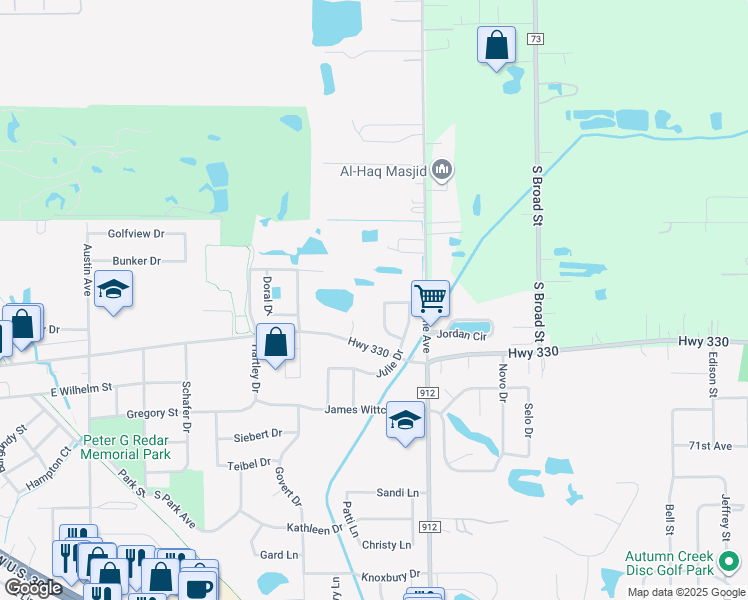 map of restaurants, bars, coffee shops, grocery stores, and more near 1524 Bristol Lane in Schererville
