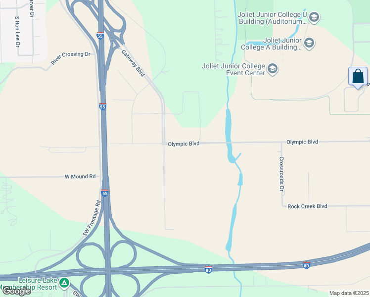 map of restaurants, bars, coffee shops, grocery stores, and more near 4300 Olympic Boulevard in Joliet
