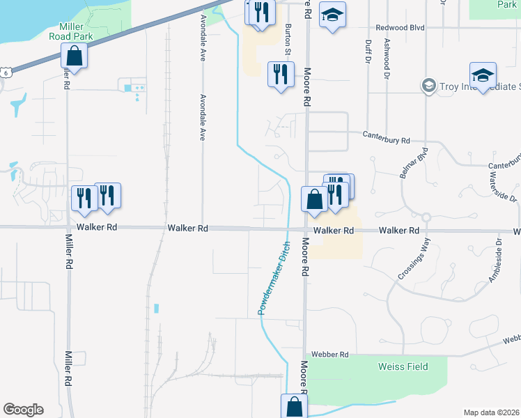 map of restaurants, bars, coffee shops, grocery stores, and more near 440 Angela Lane in Avon Lake