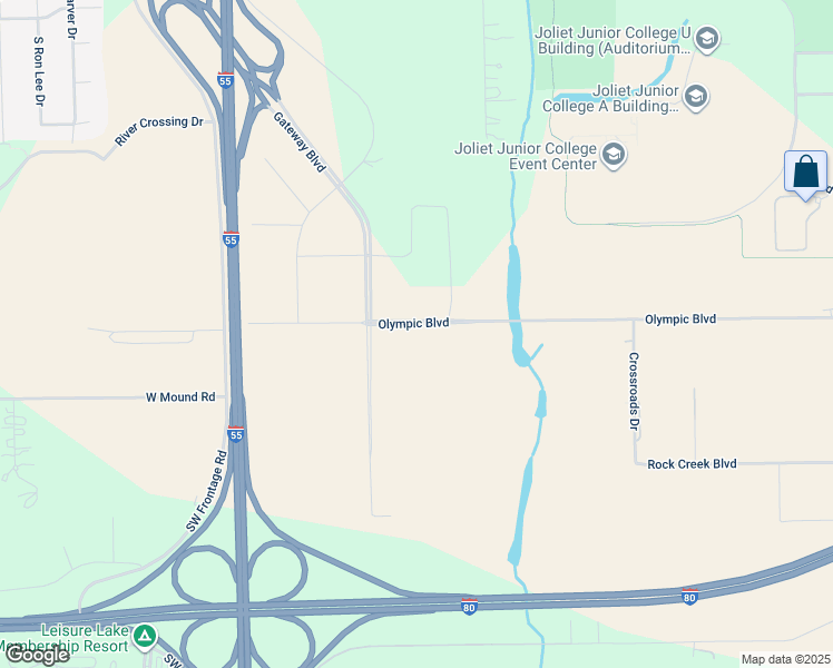 map of restaurants, bars, coffee shops, grocery stores, and more near 4300 Olympic Boulevard in Joliet