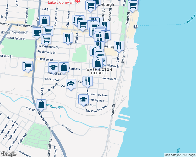 map of restaurants, bars, coffee shops, grocery stores, and more near 5 Liberty Street Washington Heights in Newburgh