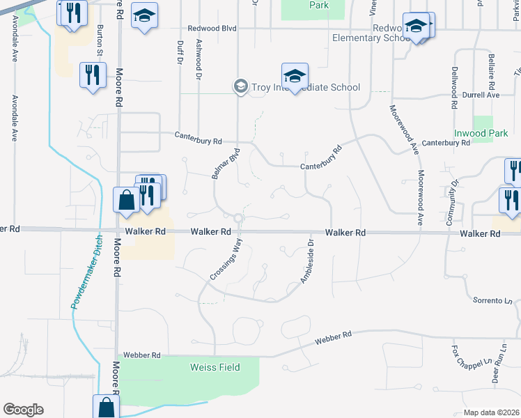 map of restaurants, bars, coffee shops, grocery stores, and more near 33194 Brookcrest Place in Avon Lake
