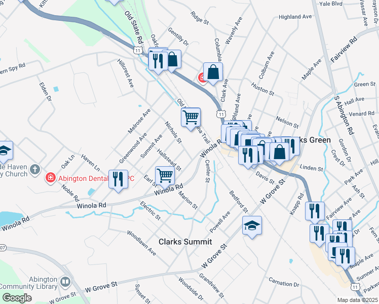 map of restaurants, bars, coffee shops, grocery stores, and more near 116 Nichols Street in Clarks Summit