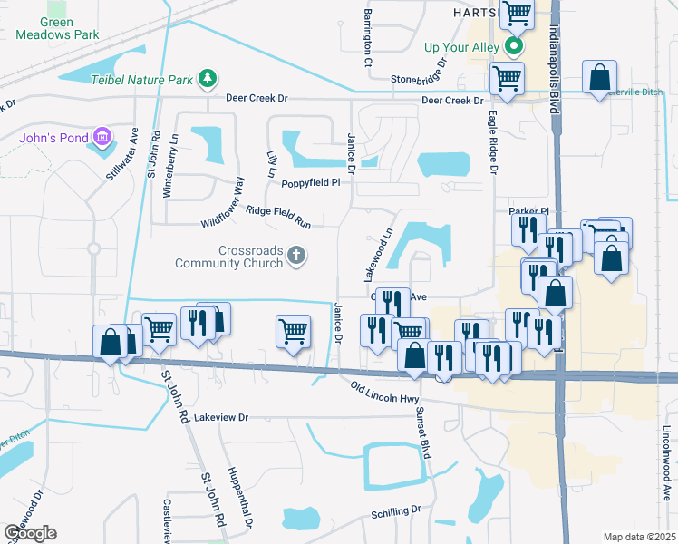 map of restaurants, bars, coffee shops, grocery stores, and more near 1773-1785 Janice Drive in Schererville