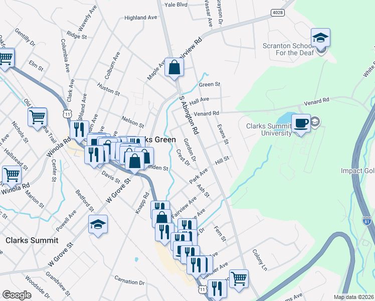 map of restaurants, bars, coffee shops, grocery stores, and more near 314 Gordon Drive in Clarks Green