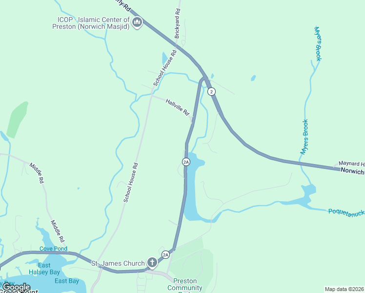 map of restaurants, bars, coffee shops, grocery stores, and more near 36 Route 2a in Preston