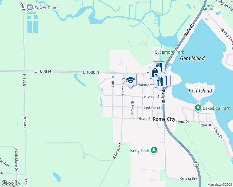 map of restaurants, bars, coffee shops, grocery stores, and more near 560 Jefferson Street in Rome City