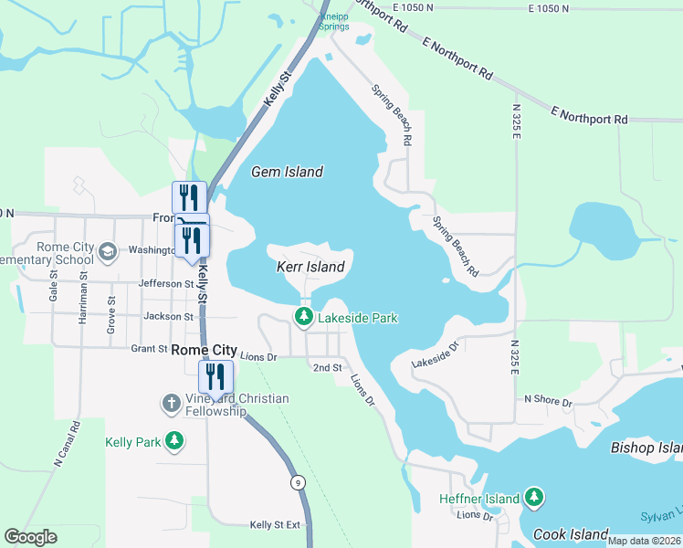 map of restaurants, bars, coffee shops, grocery stores, and more near 430 Kerr Island North in Rome City