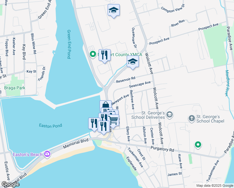 map of restaurants, bars, coffee shops, grocery stores, and more near 27 Seascape Avenue in Middletown
