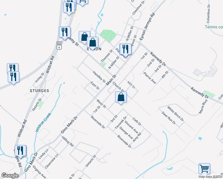 map of restaurants, bars, coffee shops, grocery stores, and more near 341 1st St in Archbald