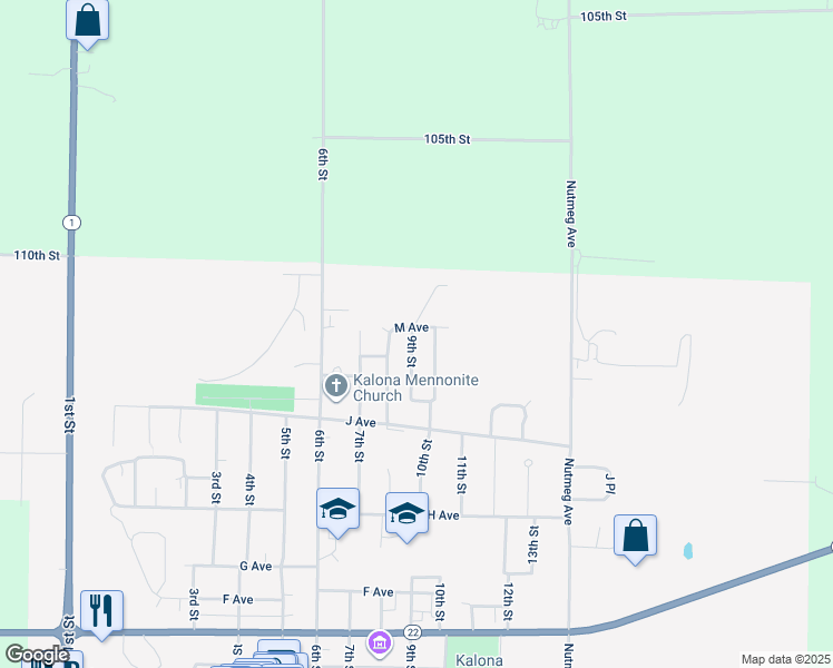 map of restaurants, bars, coffee shops, grocery stores, and more near 918 9th Street in Kalona