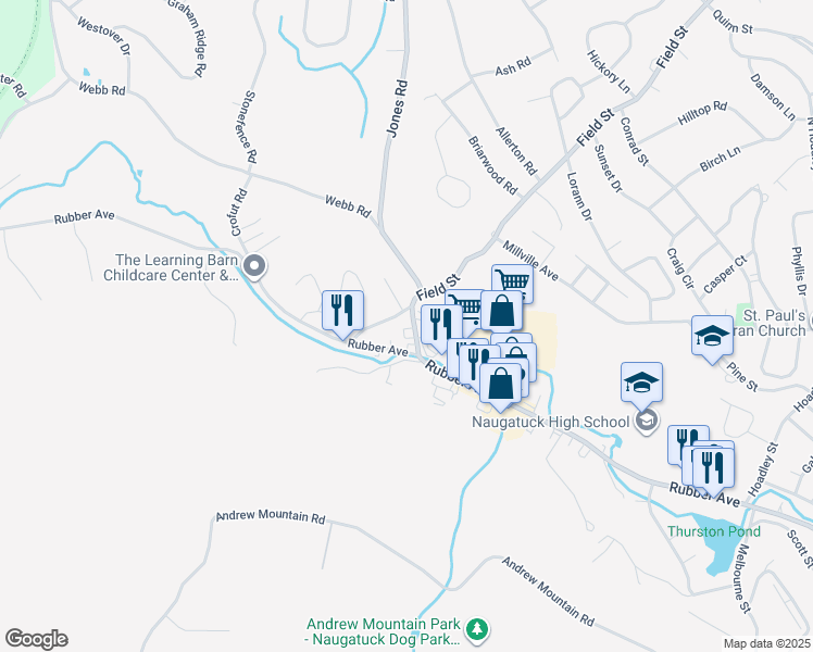 map of restaurants, bars, coffee shops, grocery stores, and more near 32 Neumann Street in Naugatuck