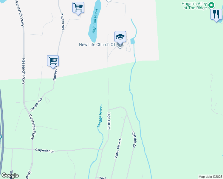 map of restaurants, bars, coffee shops, grocery stores, and more near 328 High Hill Road in Wallingford