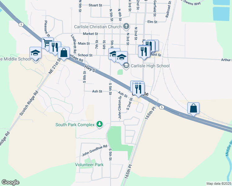 map of restaurants, bars, coffee shops, grocery stores, and more near 320 Ash Street in Carlisle
