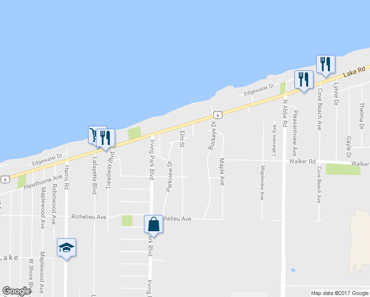 map of restaurants, bars, coffee shops, grocery stores, and more near 401 Elm Street in Sheffield Lake