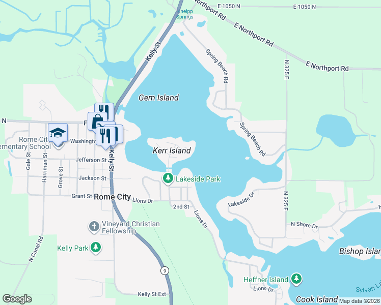 map of restaurants, bars, coffee shops, grocery stores, and more near 430 Kerr Island North in Rome City