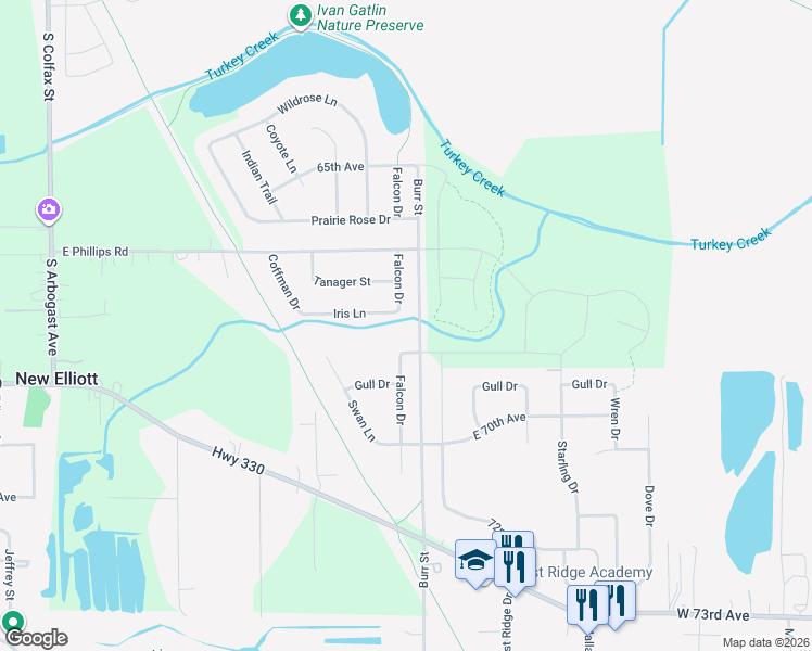 map of restaurants, bars, coffee shops, grocery stores, and more near 6753 Falcon Dr in Schererville