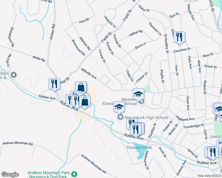 map of restaurants, bars, coffee shops, grocery stores, and more near 547 Millville Avenue in Naugatuck