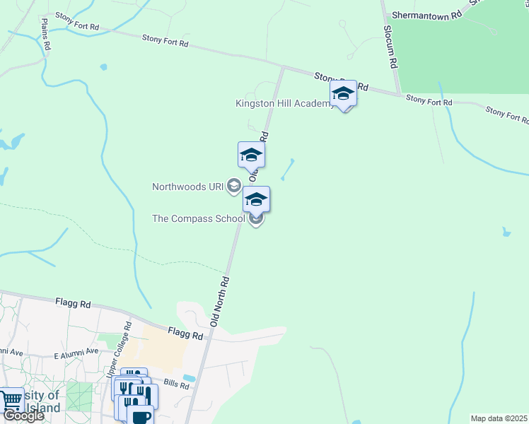 map of restaurants, bars, coffee shops, grocery stores, and more near 549 Old North Road in South Kingstown