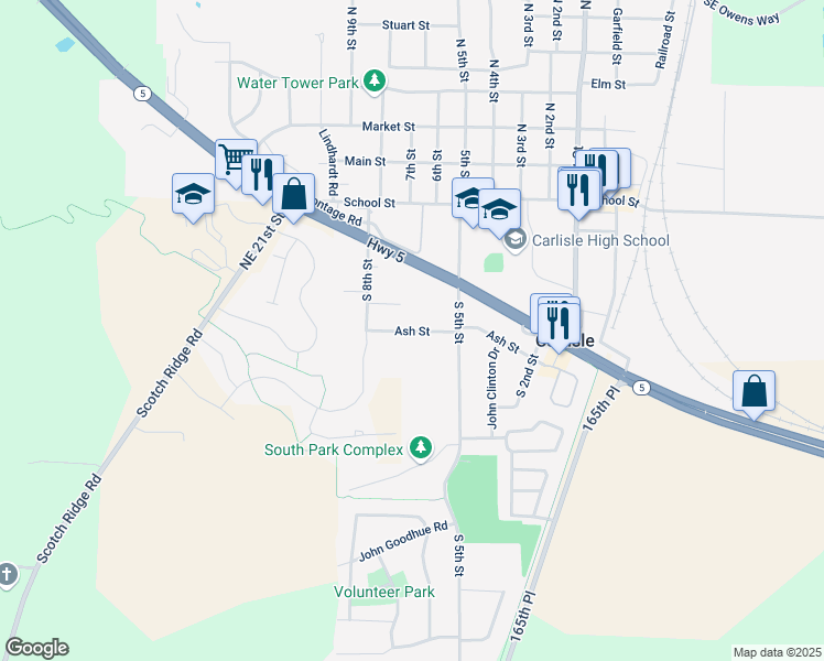 map of restaurants, bars, coffee shops, grocery stores, and more near 710 Ash Street in Carlisle