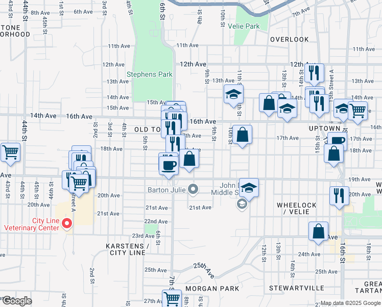 map of restaurants, bars, coffee shops, grocery stores, and more near 740 18th Avenue in Moline
