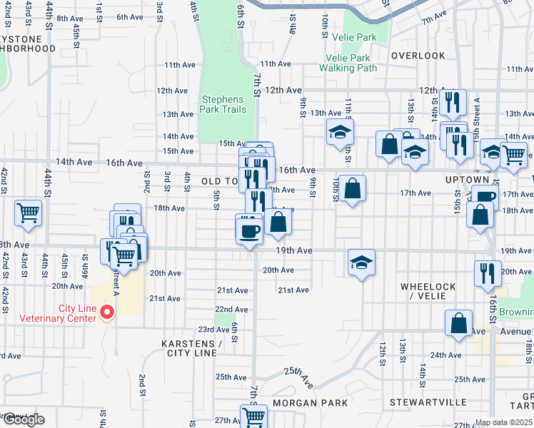 map of restaurants, bars, coffee shops, grocery stores, and more near 714 18th Avenue in Moline