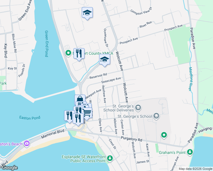 map of restaurants, bars, coffee shops, grocery stores, and more near 133 Newport Avenue in Middletown
