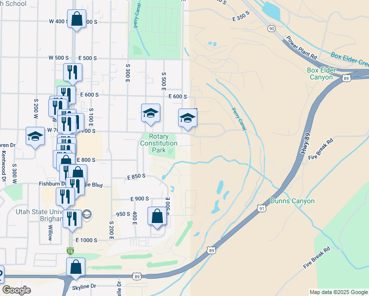 map of restaurants, bars, coffee shops, grocery stores, and more near 650 East 700 South in Brigham City