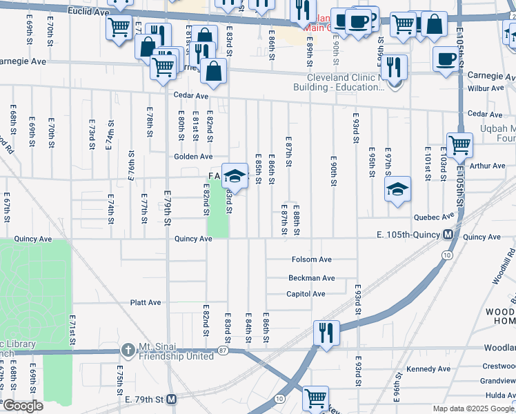map of restaurants, bars, coffee shops, grocery stores, and more near 2361 East 84th Street in Cleveland