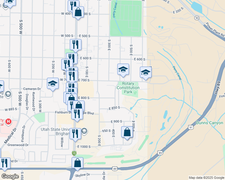 map of restaurants, bars, coffee shops, grocery stores, and more near 770 South 400 East in Brigham City