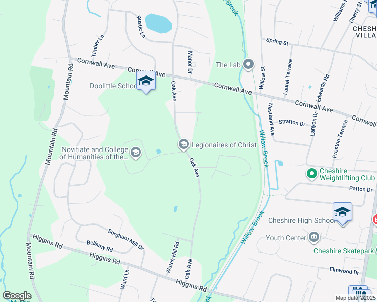 map of restaurants, bars, coffee shops, grocery stores, and more near 474 Oak Avenue in Cheshire