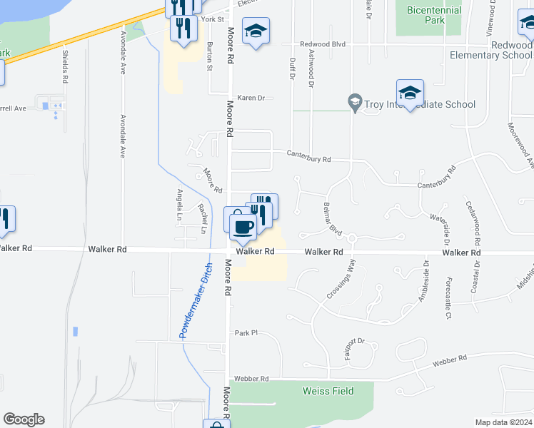 map of restaurants, bars, coffee shops, grocery stores, and more near 33340 Chatham Drive in Avon Lake