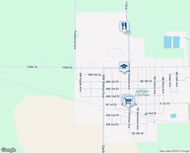map of restaurants, bars, coffee shops, grocery stores, and more near 505 Northwest 4th Street in Earlham