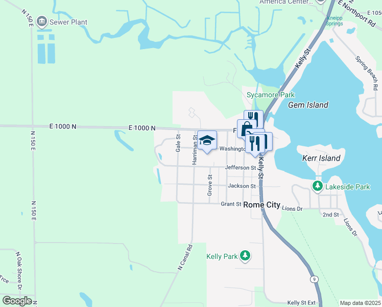 map of restaurants, bars, coffee shops, grocery stores, and more near 560 Jefferson St in Rome City