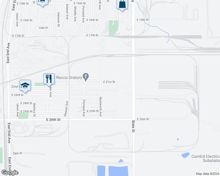 map of restaurants, bars, coffee shops, grocery stores, and more near 436 22nd Street in Chicago Heights
