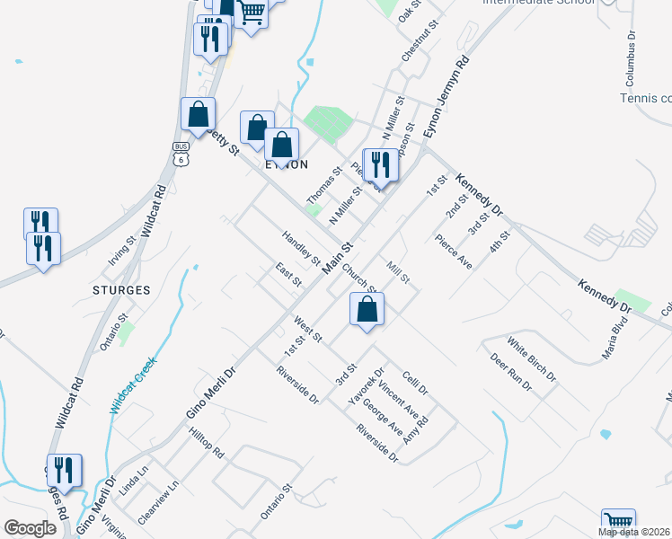 map of restaurants, bars, coffee shops, grocery stores, and more near 341 1st Street in Archbald
