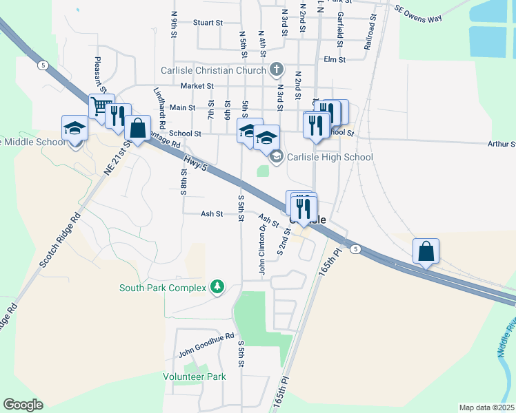 map of restaurants, bars, coffee shops, grocery stores, and more near 320 Ash Street in Carlisle