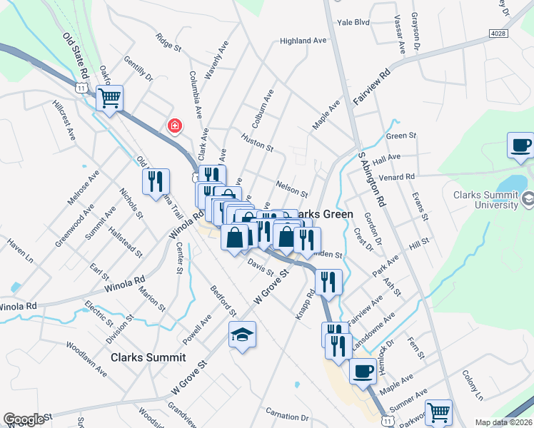 map of restaurants, bars, coffee shops, grocery stores, and more near 202 Stone Avenue in Clarks Summit