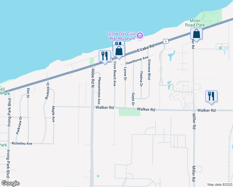 map of restaurants, bars, coffee shops, grocery stores, and more near 329 Cove Beach Avenue in Sheffield Lake