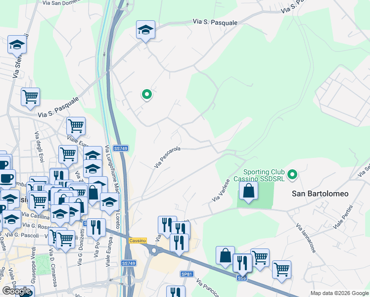 map of restaurants, bars, coffee shops, grocery stores, and more near 56 Via Pescarola in Provincia di Frosinone