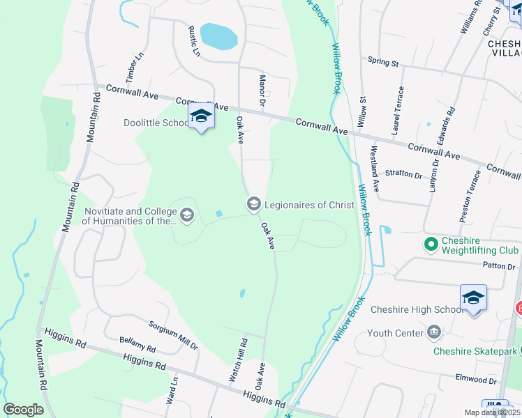 map of restaurants, bars, coffee shops, grocery stores, and more near 472 Oak Avenue in Cheshire