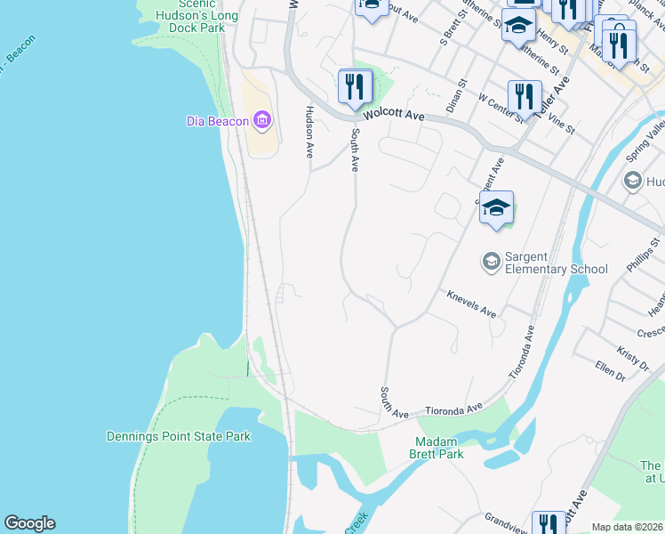 map of restaurants, bars, coffee shops, grocery stores, and more near 397 South Avenue in Beacon