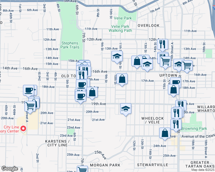 map of restaurants, bars, coffee shops, grocery stores, and more near 903 18th Avenue in Moline
