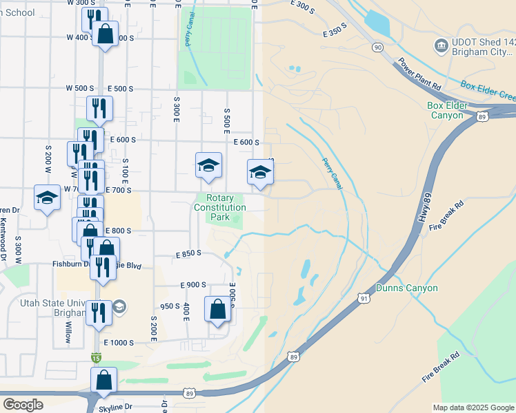 map of restaurants, bars, coffee shops, grocery stores, and more near 650 East 700 South in Brigham City