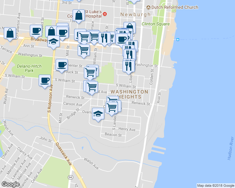 map of restaurants, bars, coffee shops, grocery stores, and more near 31 Benkard Avenue in Newburgh