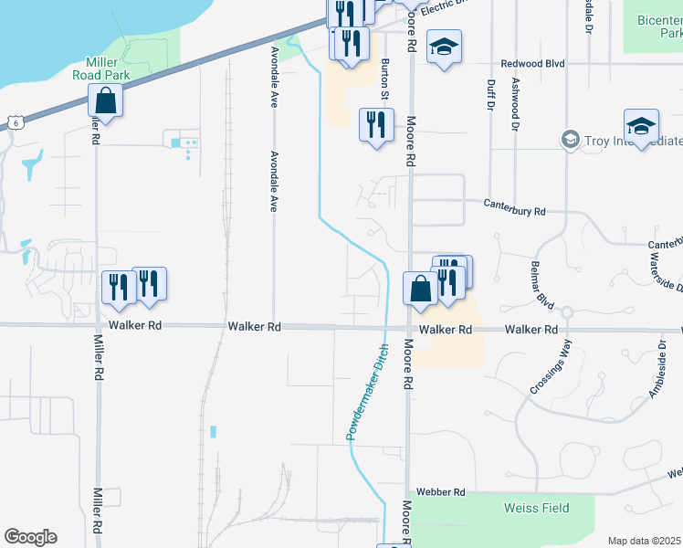 map of restaurants, bars, coffee shops, grocery stores, and more near 402 Angela Lane in Avon Lake