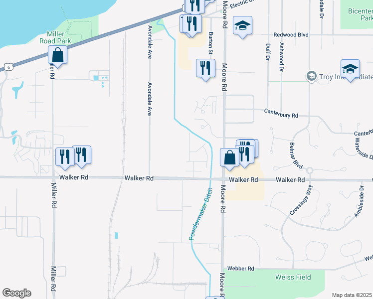 map of restaurants, bars, coffee shops, grocery stores, and more near 402 Angela Lane in Avon Lake