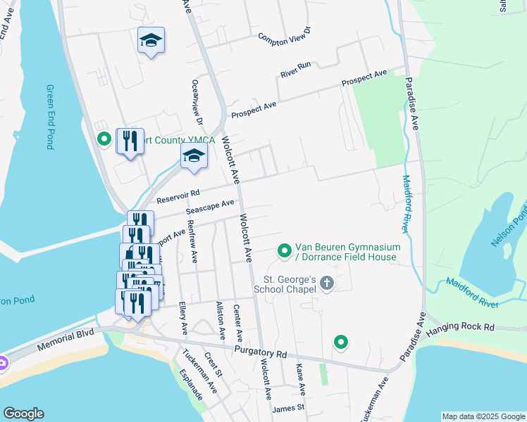 map of restaurants, bars, coffee shops, grocery stores, and more near 5 Maloney Lane in Middletown